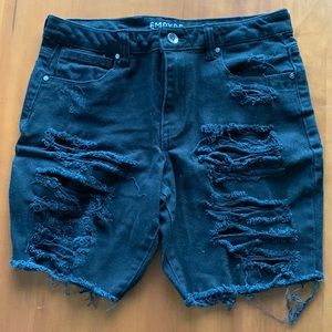 Empyre | Distressed Black Mid-length Shorts